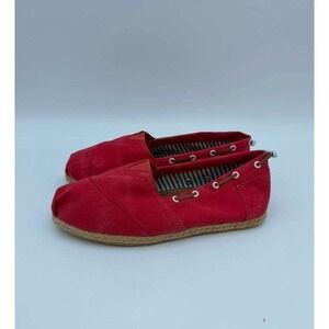 Slip-On Canvas Espadrille Shoes Lightweight‎ Flat Women - Red - Size 37 US 6.5